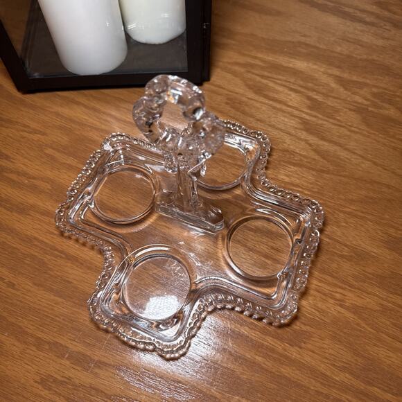 VTG Heavy Pressed Glass Tidbit Tray Relish Server Center Handle Candy Nut Dish - Picture 2 of 7